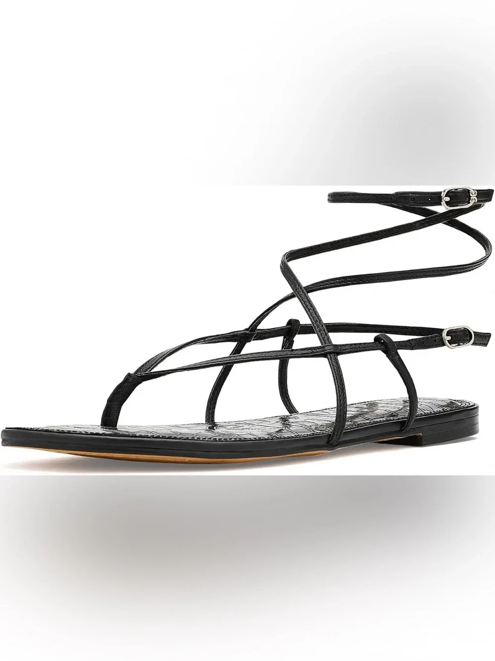 Sam Edelman Black Strappy Wrap-Around Flat Sandals BLACK